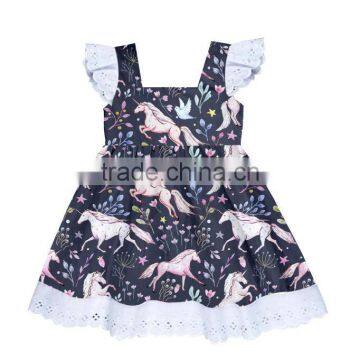 cute unicorn print dress for kids new style girls summer stylish frocks with lace