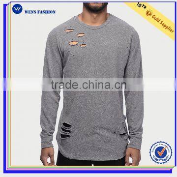 Distressed heathergrey long sleeve knit mens hoodie&sweatshirt