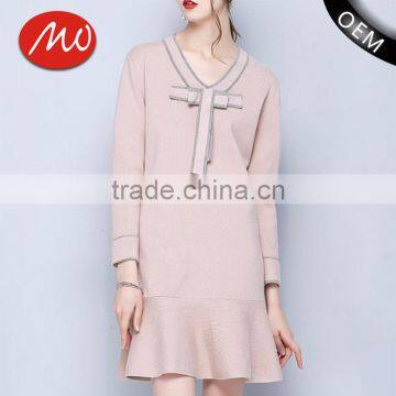 New Season China Factory Mature Ladies v Neck Loose Sweater Dress for Wholesale