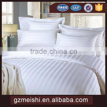 Queen size 100% cotton 1cm stripe white hotel bed sheet bedding set