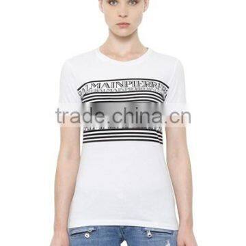 OEM China Manufacturer Silk Screen Printing White T-Shirts For Women,Girls Short Sleeve Slim Cotton T Shirts photo-2