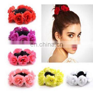 Stylish Women Girl Rose Flower Hair Band Rope Elastic Ponytail Holder Scrunchie