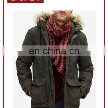 Fashionable Mens Faux Fur Hooded Parka Jacket