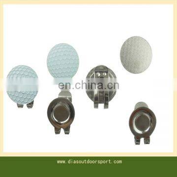 Round golf ball ball marker with hat clip