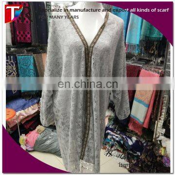 Vintage Boho Style Grey Long Sleeve Maxi Dress Summer Lace Crochet Dress