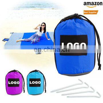 2017 Lightweight Portable Folding Sand Free Picnic Beach Mat With Stakes&Loops Waterproof Compact Parachute Nylon Beach Blanket