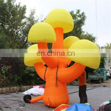 cute design orange&yellow color inflatable mushroom tree model replica for decoration