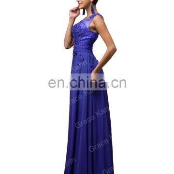 Grace Karin Sleeveless V-Back Beaded Blue Chiffon Prom Dress Long CL007555-6 photo-2