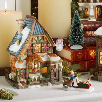 Lundberg Foods Christmas in the CityChristmas Church House With LED Lights Coffee Shop Musical Ski Scene With Polyresin Christmas House Decoration photo-3