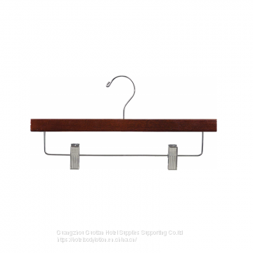 Wooden Pants Hangers, Luxury Wood Skirt Hangers, Glossy Finish with Extra Thick Chrome Hooks & Anti-Wrinkle Clips