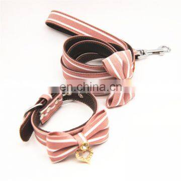 Top Selling Pink Stripe Bow Pet Pull Collar and Leash