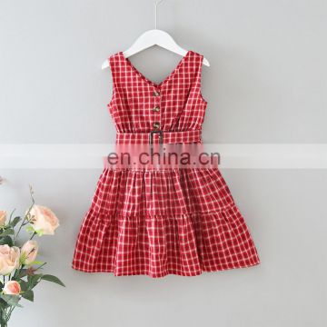 Girls' Dress 2020 Summer Cotton V-Neck Plaid Vest Clothes Dress