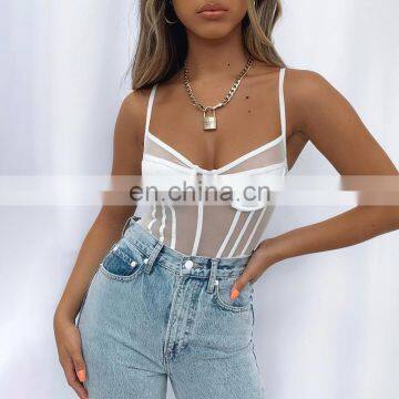 Sleeveless Scoop Neck Strappy Backless Women's Vintage Bodysuit