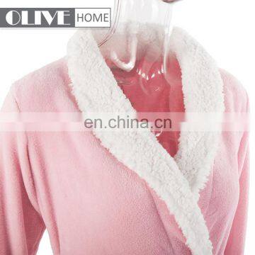 Latest Fashion Pink 100 Cotton Terry Sherpa Coral Fleece Wholesale Bathrobe For Hotel photo-2