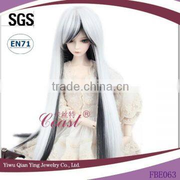 white and grey straight synthetic doll accessories wig long