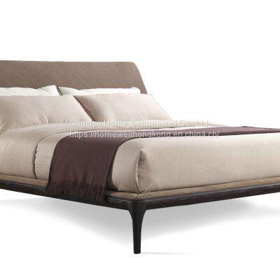 Contemporary wooden bed BB-1703 Solid Ash wood frame with genuine leather upholstery bed