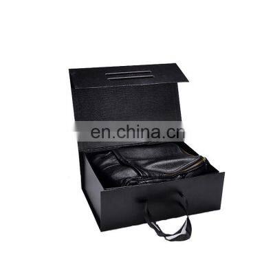 Luxury Customized Black Rigid Paper Box Foldable Hand-held Gift Packaging Box With Logo photo-4