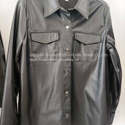 Women's Fashion Eco Leather Shirt photo-3