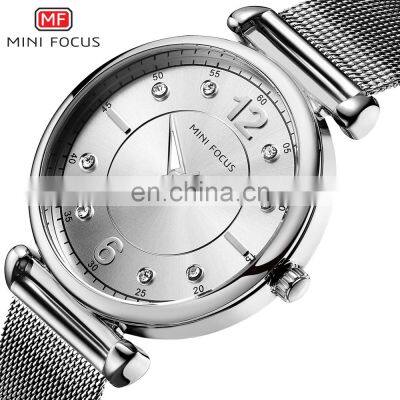 MINI FOCUS 0177L Fashion Women Watches  Brand Luxury Ladies Wristwatches Femme Silver Stainless Steel Mesh Strap Watches