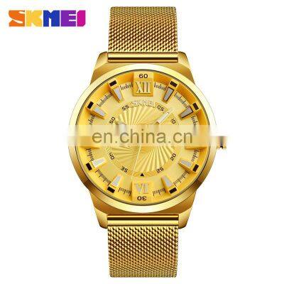 New Arrival SKMEI 9166 Mens Luxury Gold Plated Watch Japan Mov't 304 Stainless Steel Quartz Wristwatch