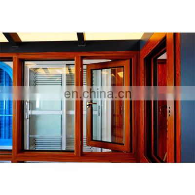 Prefab Homes and Container House Aluminium Casement Windows Low Cost from China Wood color Resist hurricane Customized color