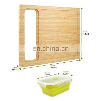 Bamboo Cutting Board With 4 Collapsible Silicone Food Storage Containers photo-2