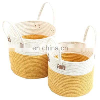 Customized Color Cotton Rope Storage Basket With Handle Tote Shopping Bag