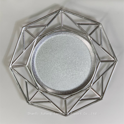 Wholesale Silver Colored Wedding 13 Inch Elegant Decoration Place Irregular Plastic Charger Plates