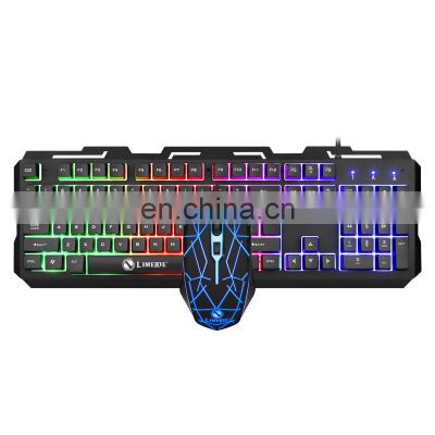 Wired Metal Keyboard Mouse Set Suspended Mechanical Colorful Luminous Gaming Keyboard Cross-border Wholesale