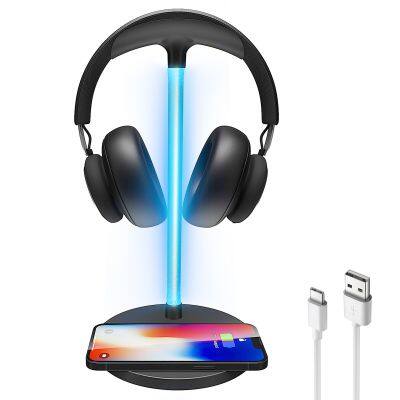 Multifunctional 3 in 1 fast wireless charging neon night light with headphone holder wireless charger