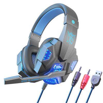 Comfort Tanned Leather 3.5mm 2.2m Cable RGB LED Light Gaming Headset Earphone Wired Super Bass Stereo Headphones photo-2