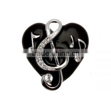 Custom-made Music Note & Clef Black Heart Brooch