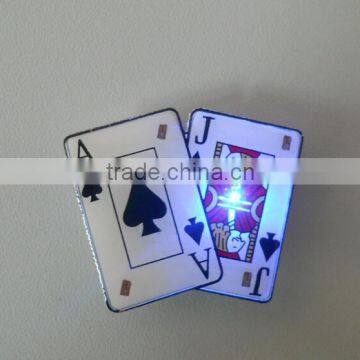 Creative Lovely design Poker shaped led light flashing badge pins