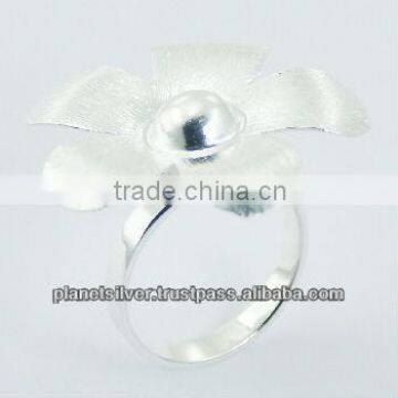 Delicate Brushed Silver Plated Sterling Silver Flower Ring