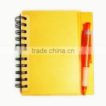 yellow pvc cover spiral notebook with bule ball pen