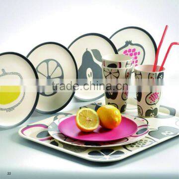 4 color decal printing bamboo fiber eco dinner set