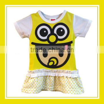 2016 Fashion Products Bros Baby Rinne Short Sleeve White Yellow Dotted Cotton Dress