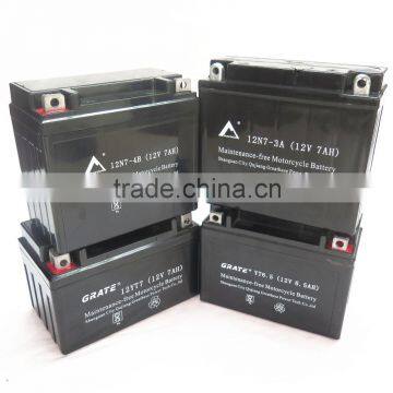 GRATE brand maintenance free motorcycle battery 12v 7ah lead acid battery 12n7-4b mf motorcycle battery 7ah