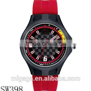 Men's Pit Crew Red Silicone Strap Round black plastic case watch