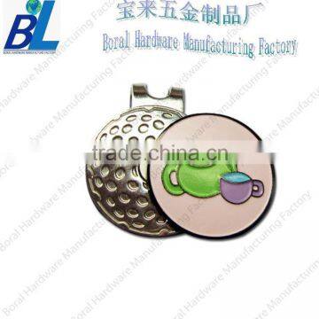 Custom soft enameled metal round hat clip with single side ball marker