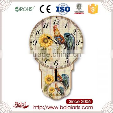 Nice design sunflowers and rooster pattern pendulum cheap clocks