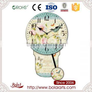 Cost-effective bird and full bloom white flowers pattern wooden wall clock