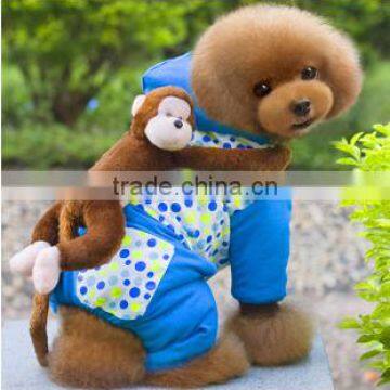 cute dog warm clothes with monkey toy /custom dog warm clothes