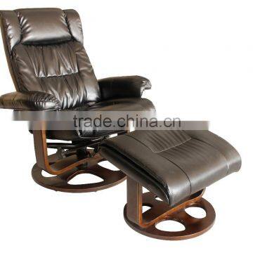 Modern upholstered new design living room recliner chair / bentwood base swiveling chair with ottoman