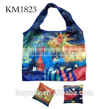 Wholesale pattern printing fashion 420D shopping bag folded