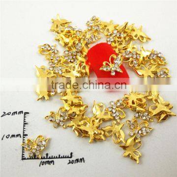 2016 DIY golden rhinestone butterfly 3d nail art designs finger nail jewelry