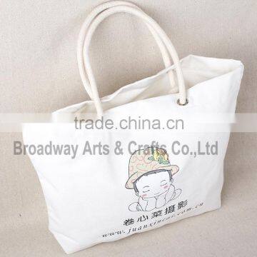 Cotton canvas tote beach bag with rope handle