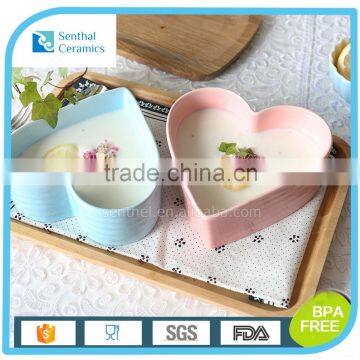 Cute ceramic heart shape kids color baking bowls ramekin