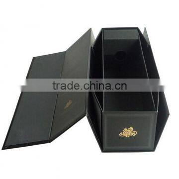 BLACK Foldable cardboard wine gift box with OEM logo