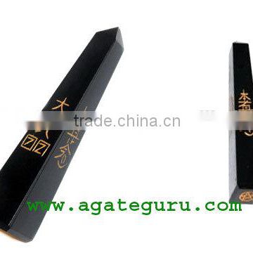 Black Obsidian Wand Tower With Reiki Healing Engraved Symbols : Wholesaler Manufacturer